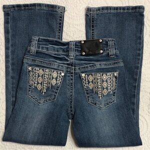 Girls Wired Heart Bootcut Blue Jeans Size 6 - Embellished Pockets